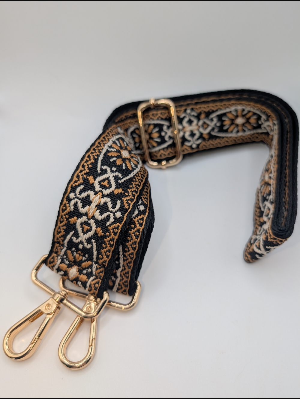 Black and Gold Woven Guitar-Style Bag Strap
